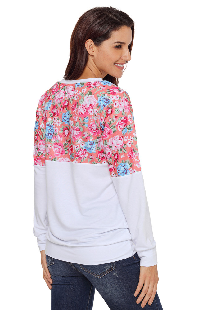 Floral Patchwork White Long Sleeve Sweatshirt