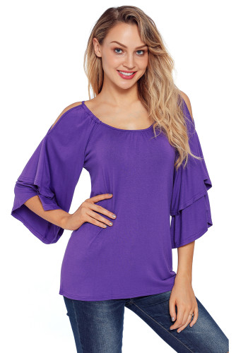 Purple Layered Sleeves Ruffled Off Shoulder Blouse