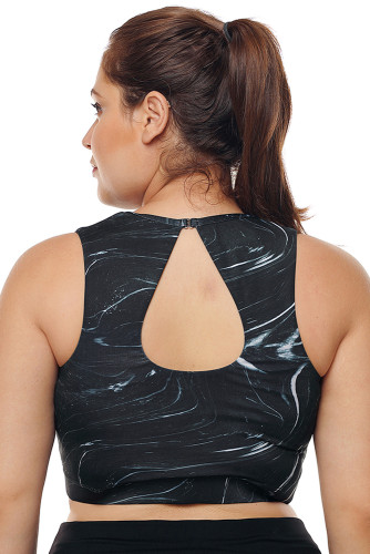Black Mesh Insert High Neck Plus Size Sport Bra
