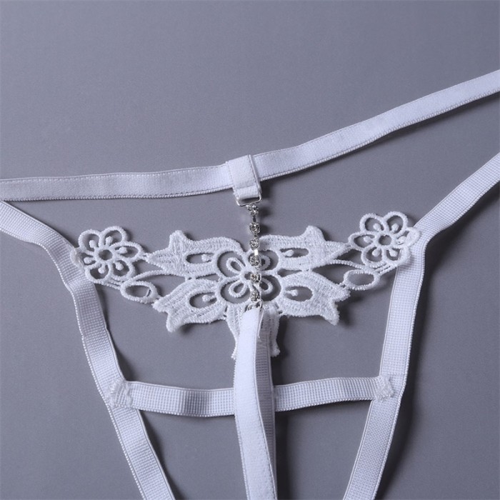 White Timeless Elegance Peek-A-Boo Rhinestone G-string