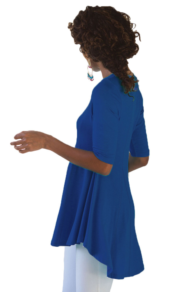 Royal Blue Half Sleeve V Neck A-Line Top