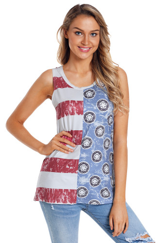 Trendy Flag Pattern Patchwork Casual Tank Top