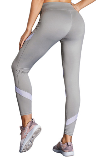 Gray High Waist Sport Yoga Pants with Colorblock