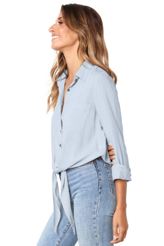 Sapphire Crushed Linen Button-Down Casual Shirt