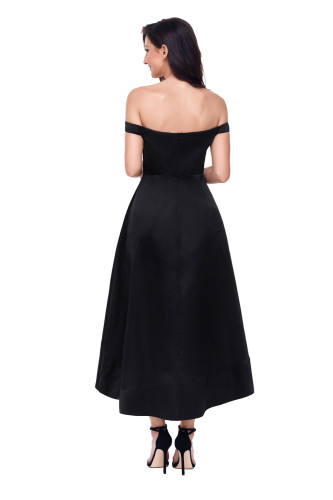 Black High-shine High-low Party Evening Dress