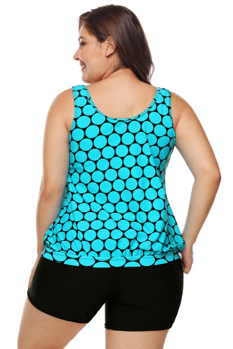 Cyan Black Polka Dot Tank Top and Short Swimsuit