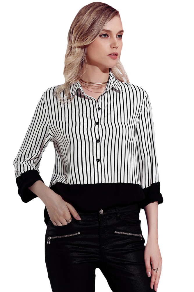 Black Pinstripe Color Block Relaxed Boyfriend Shirt