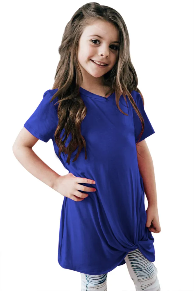 Royal Blue Twist Drape Short Sleeve Tee for Girls