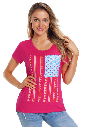 Rosy Red American Flag Graphic Short Sleeve Tee