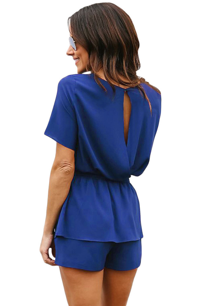 Navy Half Sleeves Peplum Waist Romper