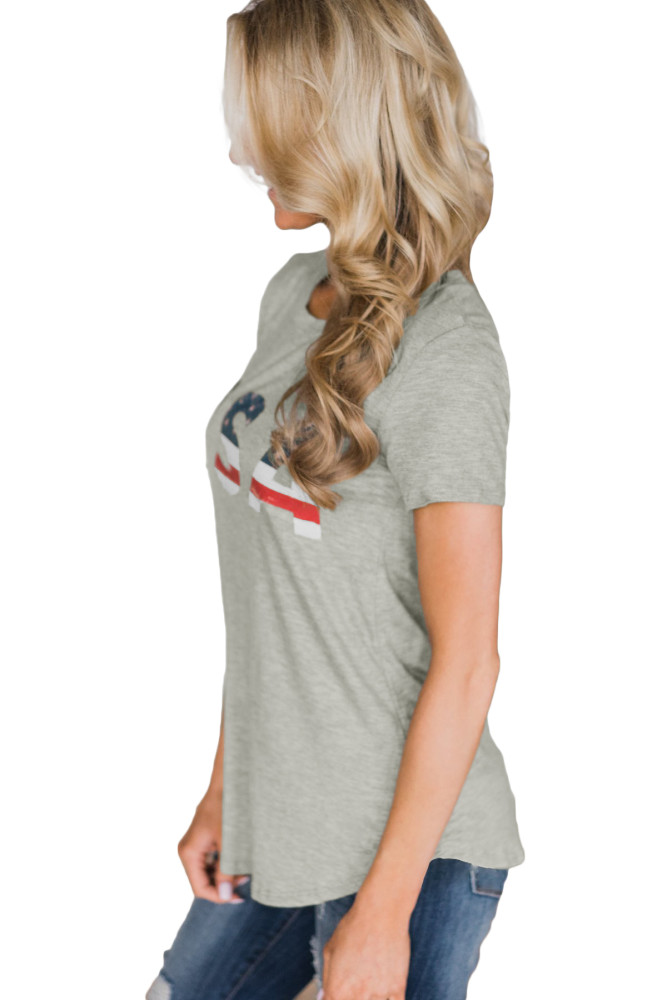 Gray Home Grown USA Flag Short Sleeve Tee Top