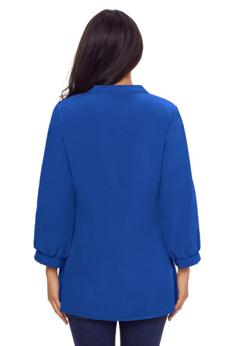Blue Lace and Pleated Detail Button up Blouse