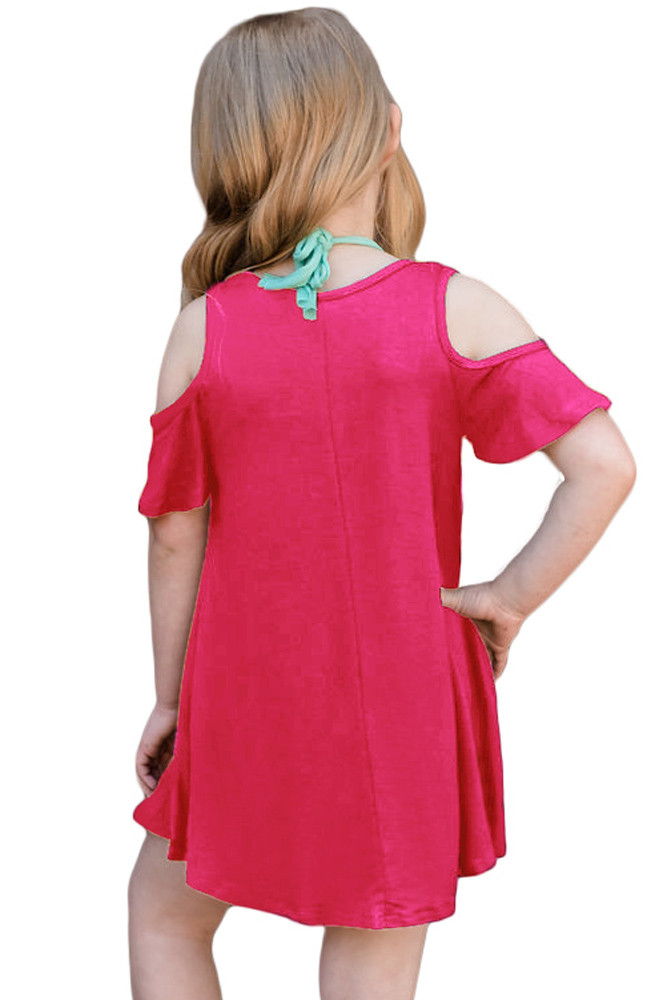 Rosy Ruffle Cold Shoulder Dress for Little Girls