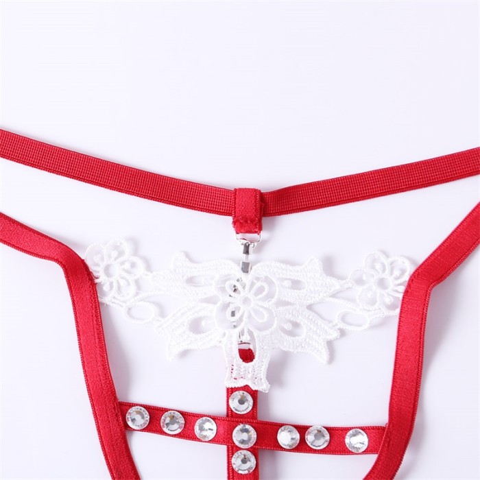 Red Timeless Elegance Peek-A-Boo Rhinestone G-string