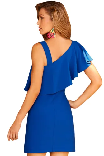 Royal Blue One Shoulder Ruffle Elegant Mini Dress