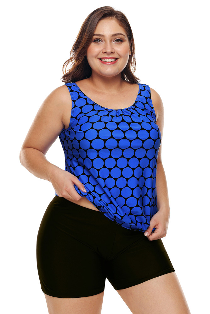 Blue Black Polka Dot Tank Top and Short Swimsuit