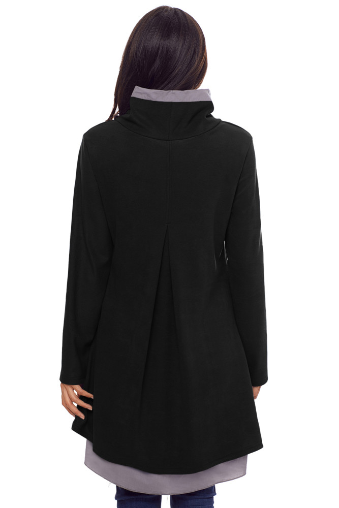 Cowl Neck Patchwork Black Loose Fit Sweatshirt