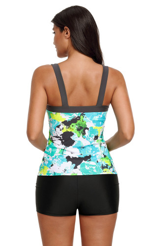 Mint Abstract Printed Camisole Tankini Top