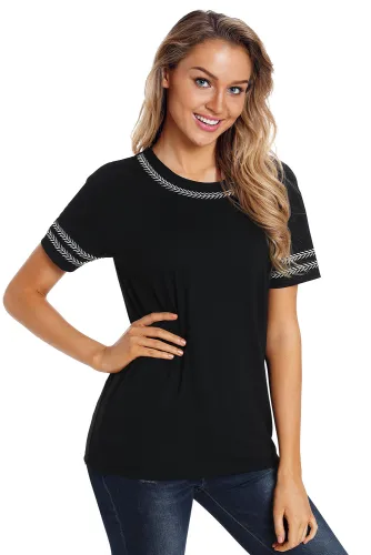 Black Button Front Babydoll Flowy Tee Top with Pleats