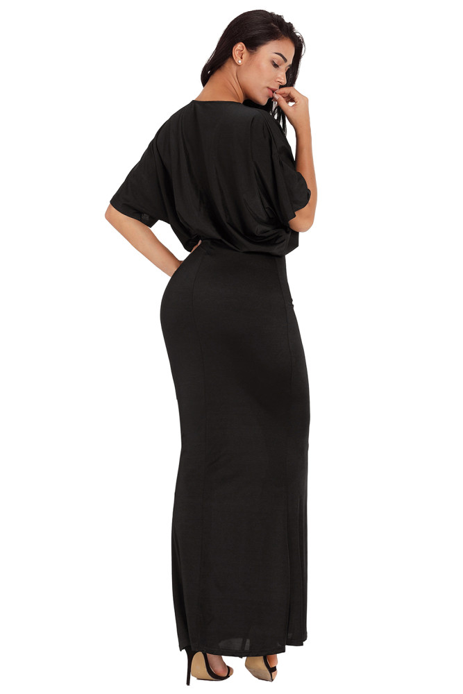Sexy V Neck Maxi Party Dress in Black