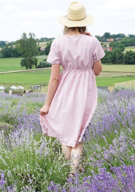 Pink Stylish Button Front Midi Dress with Pockets