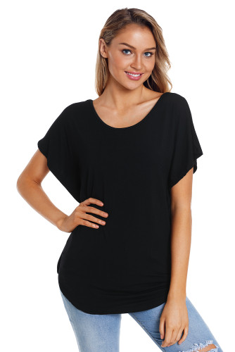 Black Macrame Low-cut Back Dolman Sleeve Shirt