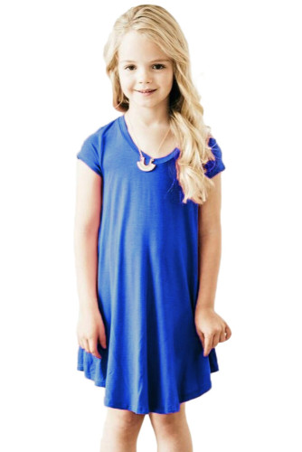 Cobalt Blue Cap Sleeve Tunic Dress for Little Girls