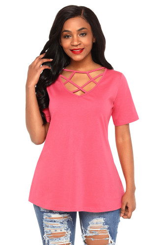 Rosy Criss-Cross Short Sleeve T-Shirt