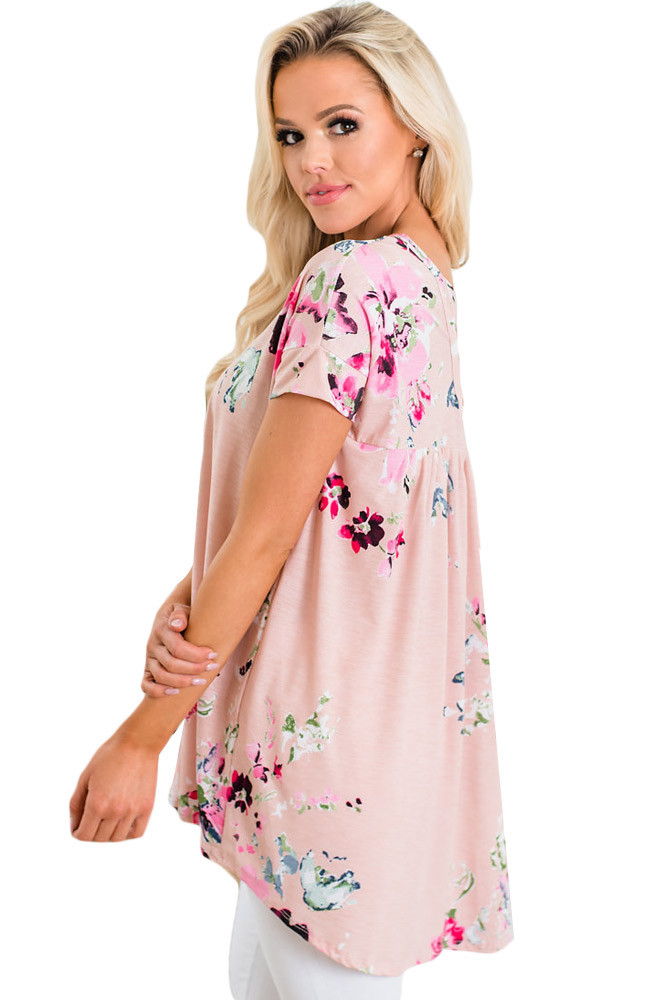 Pink Floral Print Criss Cross Back Top