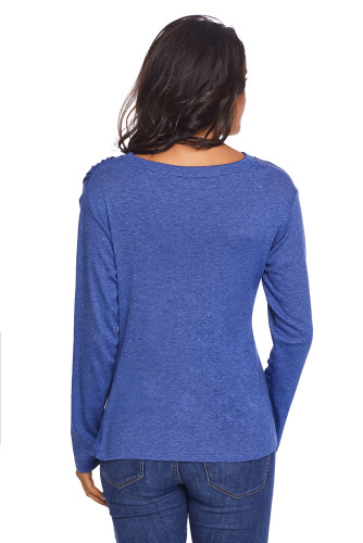 Blue Draped Round Neck Sweatshirt for Women