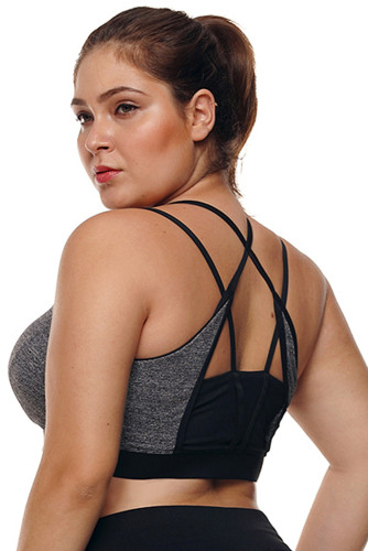 Grey Plus Size Cross-strap U-shaped Neck Sport Bra