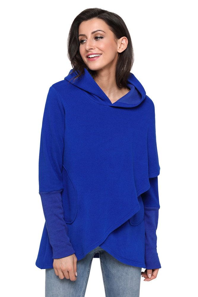 Royal Blue Tulip Wrap Cape Style Long Sleeve Hoodie