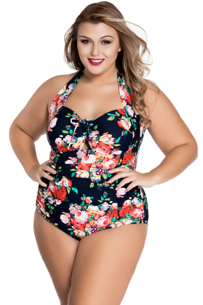 Dark Floral Plus Size Non-underwire Maillot