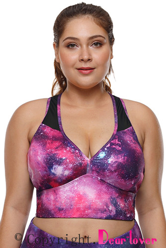 Rosy Purple Galaxy Print Plus Size Yoga Bra