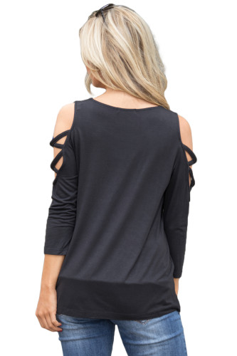 Black Crisscross Cold Shoulder Quarter Sleeve Blouse