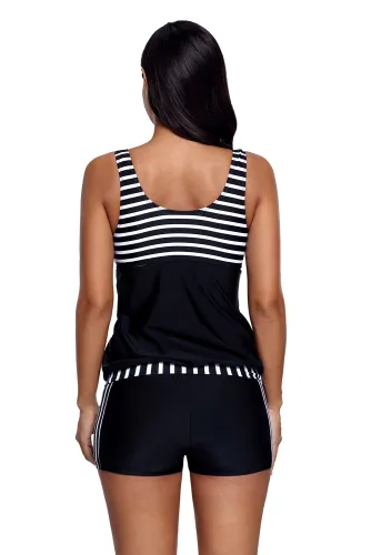 Black Striped Tankini and Short Set