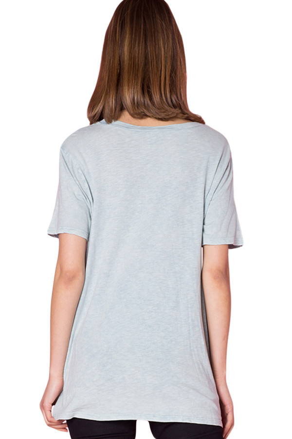 Gray American Bull Head Front Knot Graphic Top