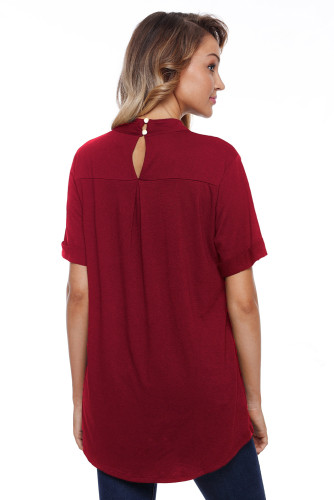 Burgundy Cage Design High Neck Top