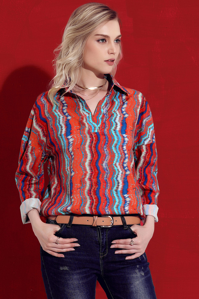 Eye-catching Zigzag Long Sleeve Button Down Shirt