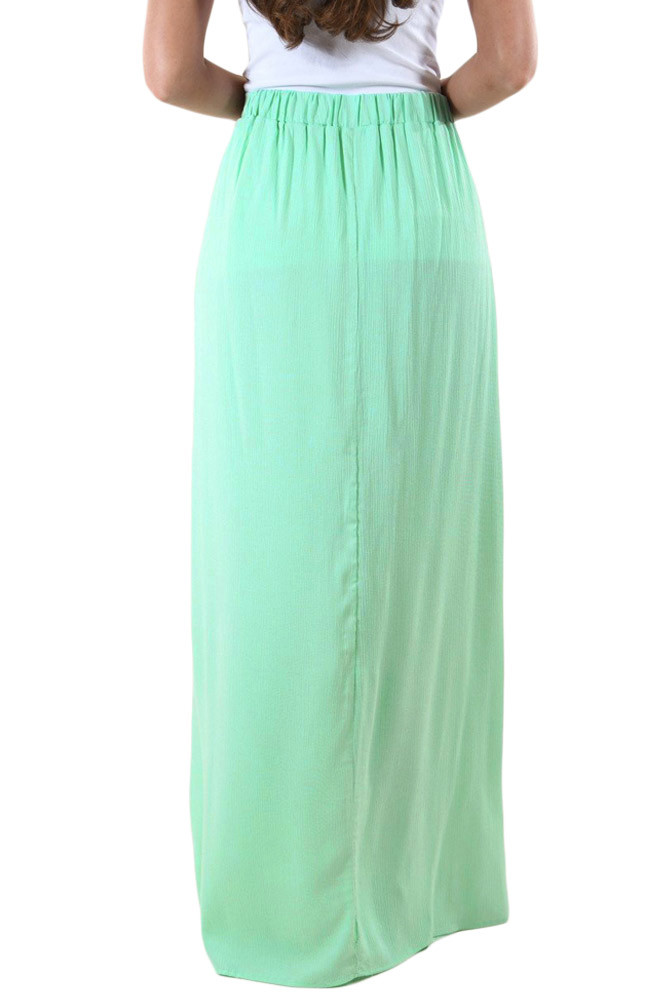 Mint Elastic Waist Pleated Gauze Maxi Skirt with Lining