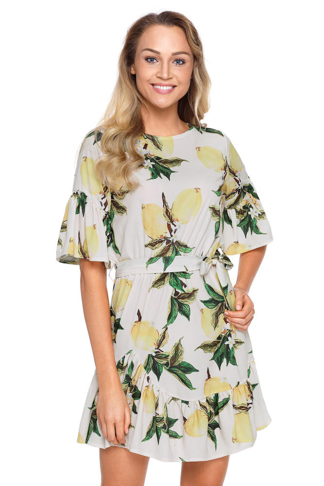 Fruit Print Pattern Ruffle Hem Chiffon Dress