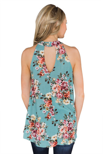 Mint Green Floral Back Cutout Sleeveless Top