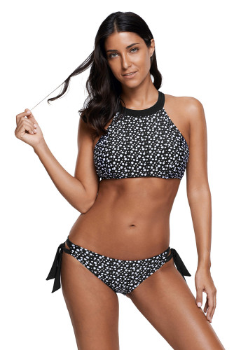 Monochrome Print High Neck Tank 2pcs Bathing Suit
