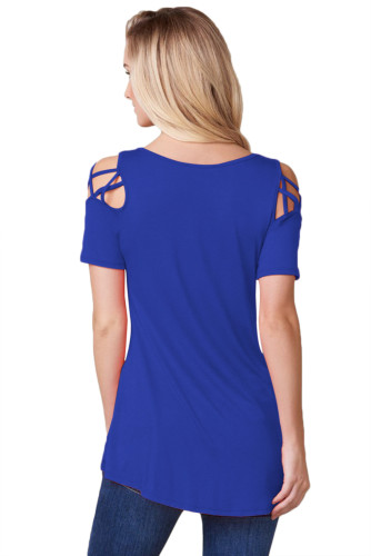 Blue Strappy Cold Shoulder Top