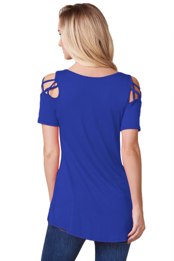 Blue Strappy Cold Shoulder Top