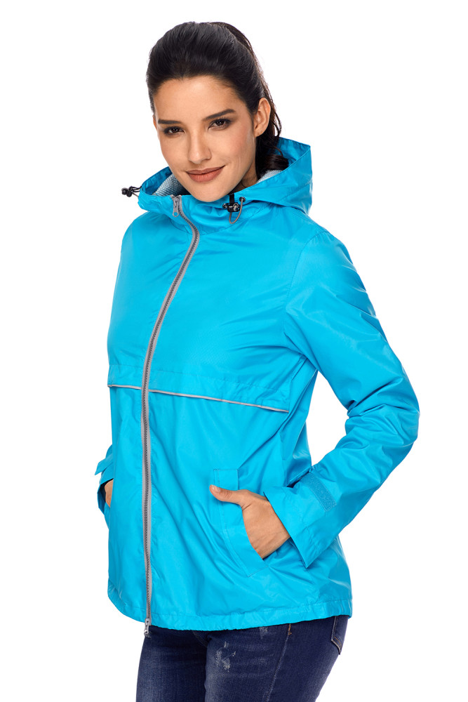 Turquoise Women Zipper Lapel Suit Blazer with Foldable Sleeve