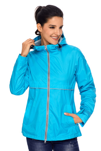 Turquoise Women Zipper Lapel Suit Blazer with Foldable Sleeve