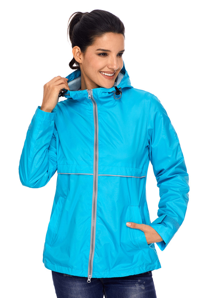 Turquoise Women Zipper Lapel Suit Blazer with Foldable Sleeve