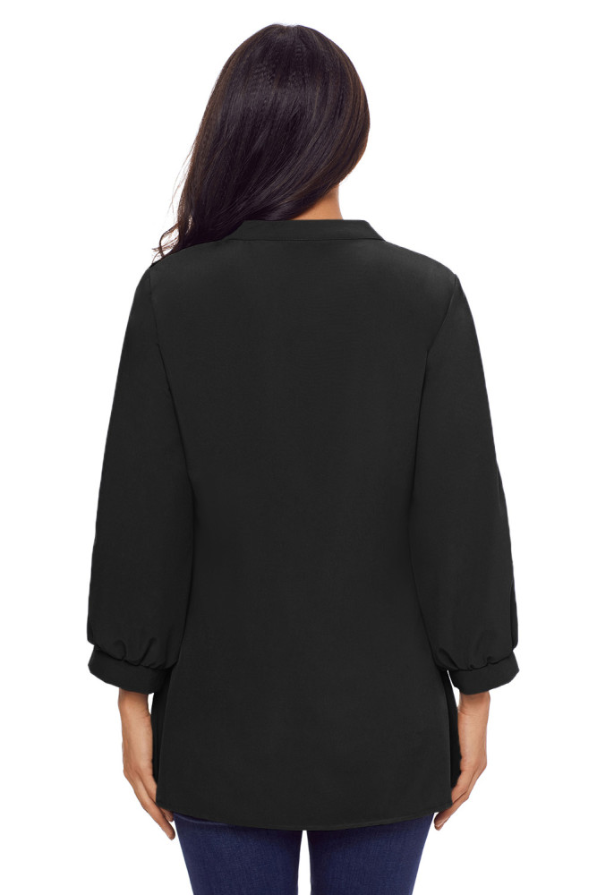 Black Lace and Pleated Detail Button up Blouse