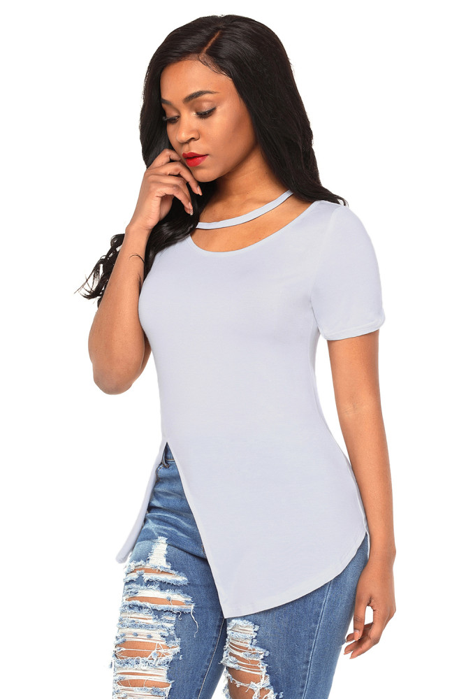 White Asymmetric Split Detail One String Shirt